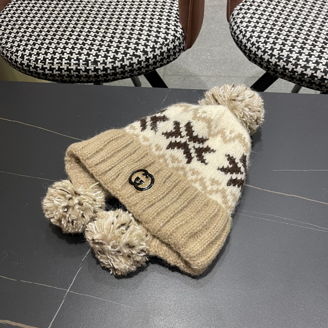  古奇 Guccl帽子女秋冬季加绒加厚针织帽保暖护耳冷帽2025新款包头毛线帽