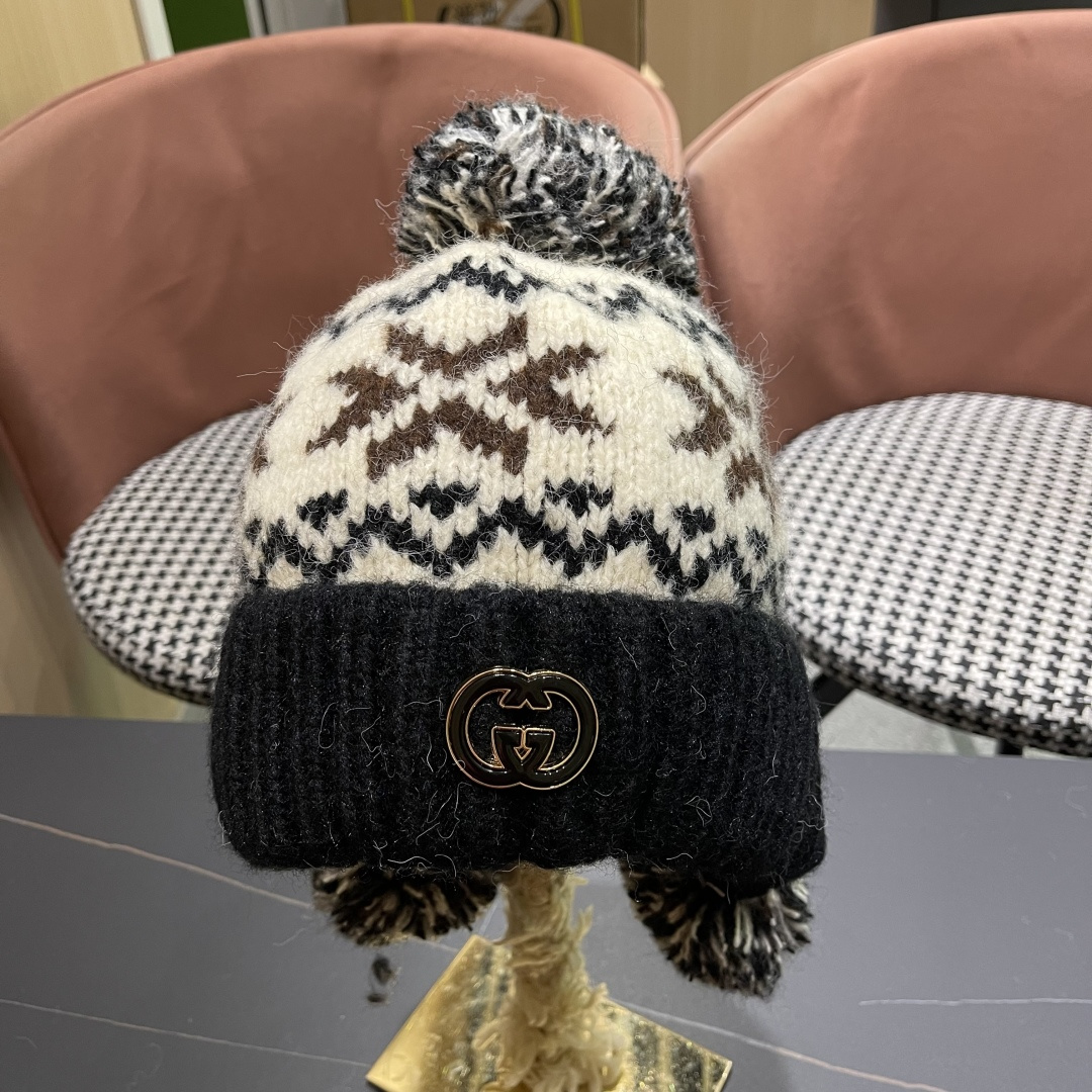  古奇 Guccl帽子女秋冬季加绒加厚针织帽保暖护耳冷帽2025新款包头毛线帽