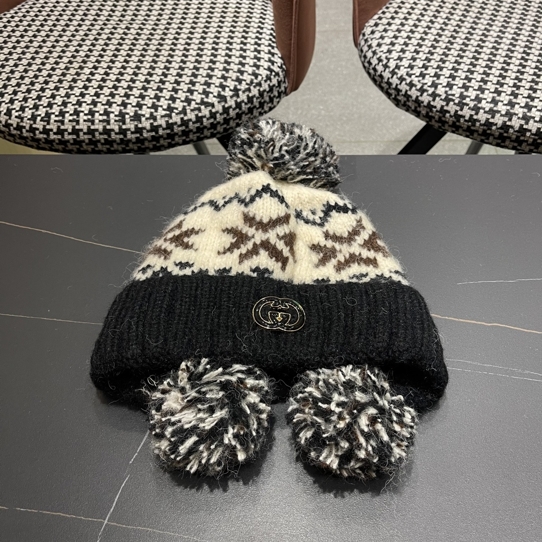  古奇 Guccl帽子女秋冬季加绒加厚针织帽保暖护耳冷帽2025新款包头毛线帽