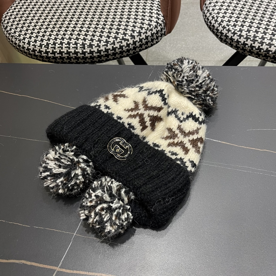  古奇 Guccl帽子女秋冬季加绒加厚针织帽保暖护耳冷帽2025新款包头毛线帽