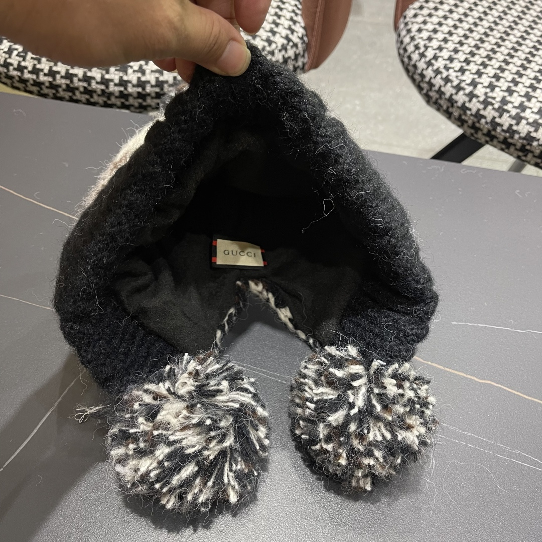  古奇 Guccl帽子女秋冬季加绒加厚针织帽保暖护耳冷帽2025新款包头毛线帽