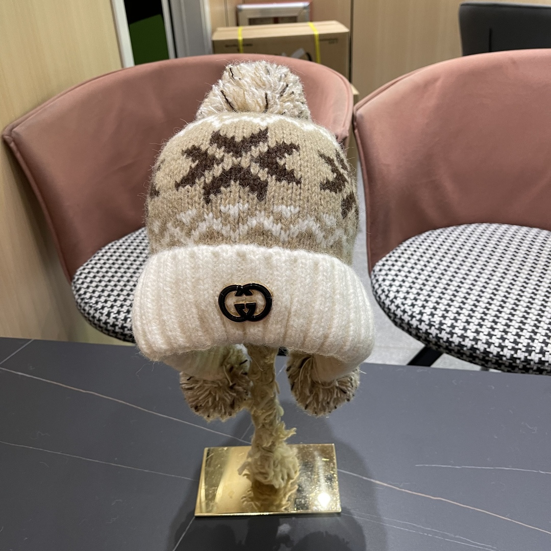  古奇 Guccl帽子女秋冬季加绒加厚针织帽保暖护耳冷帽2025新款包头毛线帽