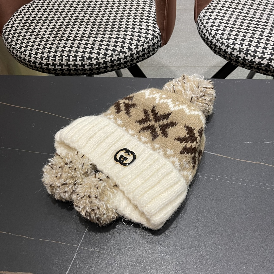  古奇 Guccl帽子女秋冬季加绒加厚针织帽保暖护耳冷帽2025新款包头毛线帽