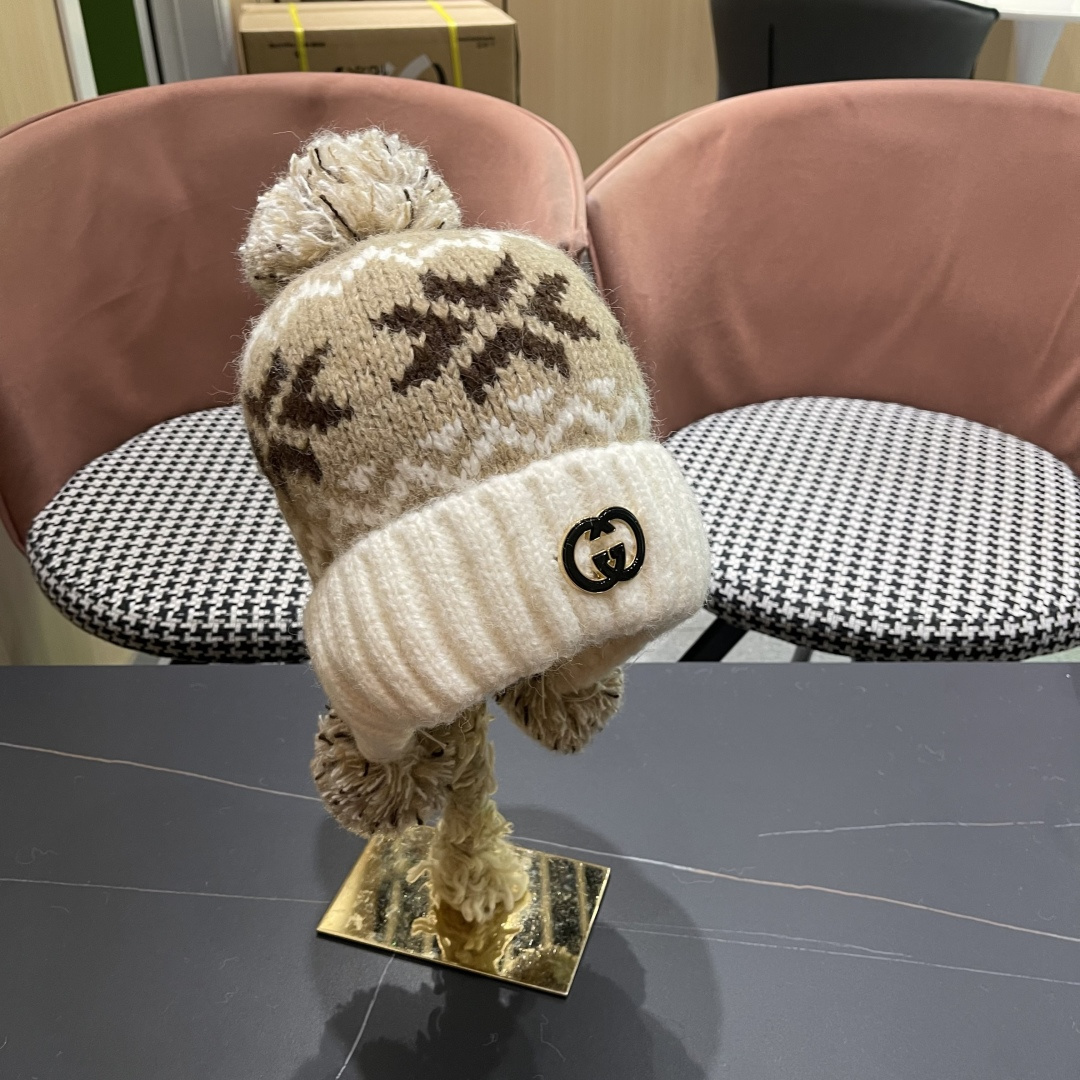  古奇 Guccl帽子女秋冬季加绒加厚针织帽保暖护耳冷帽2025新款包头毛线帽