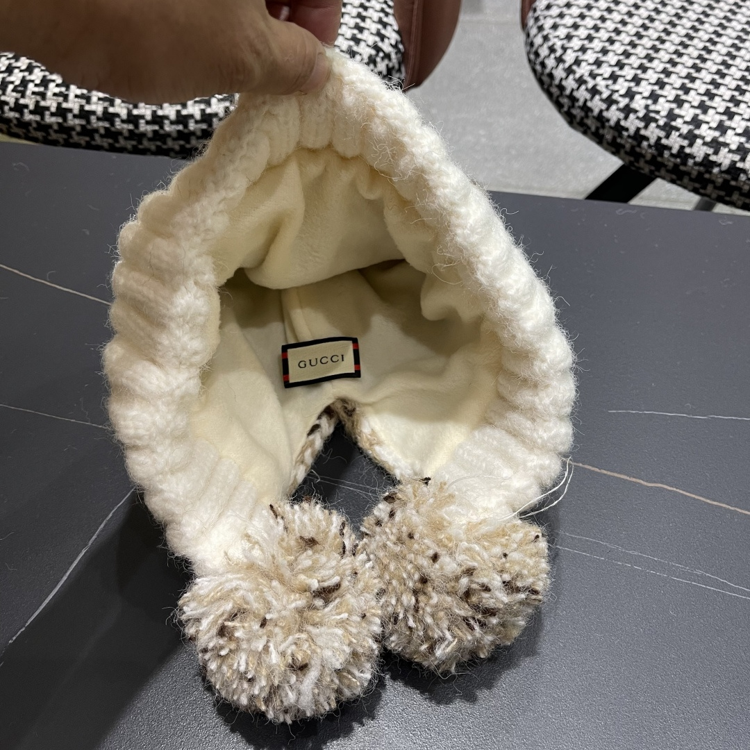  古奇 Guccl帽子女秋冬季加绒加厚针织帽保暖护耳冷帽2025新款包头毛线帽