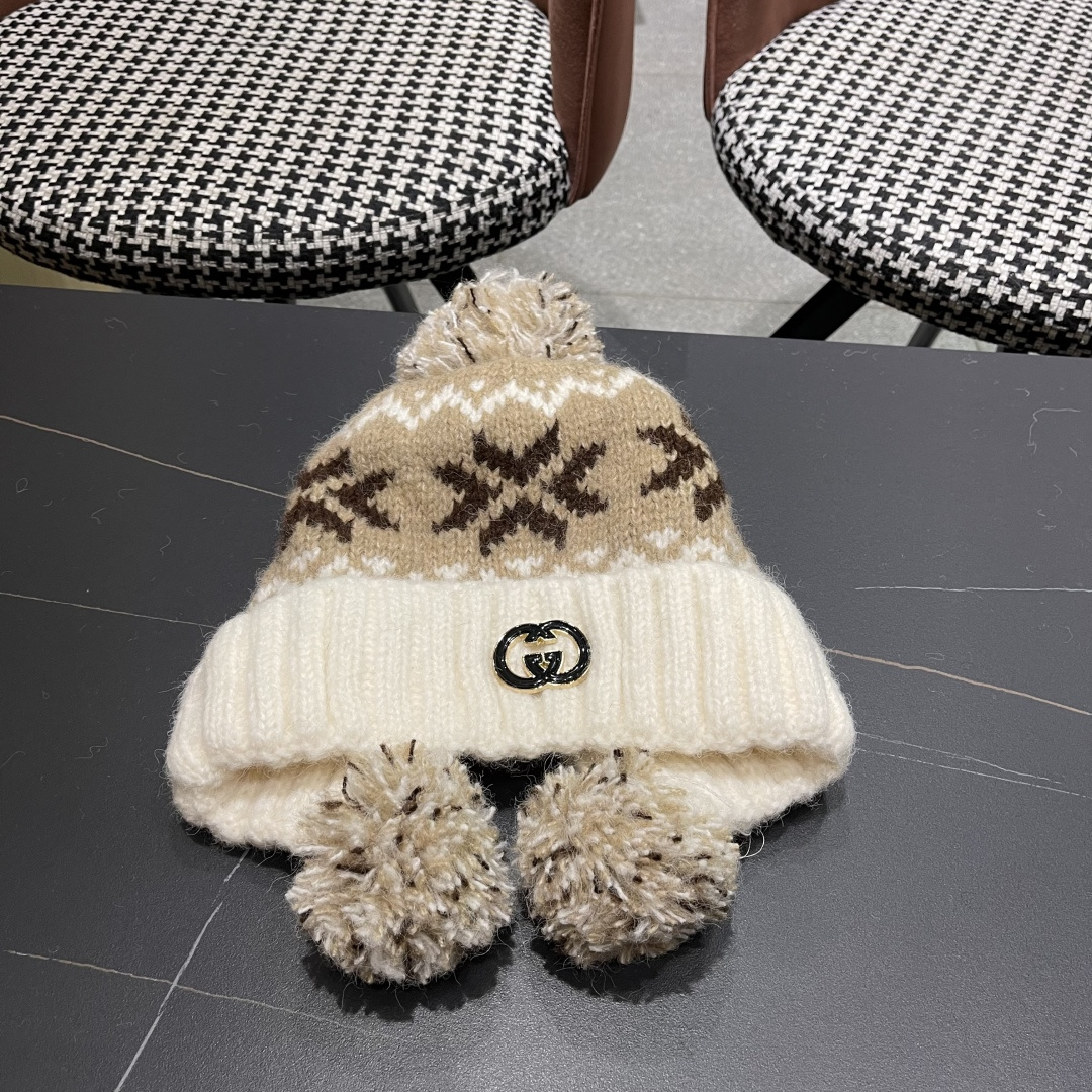  古奇 Guccl帽子女秋冬季加绒加厚针织帽保暖护耳冷帽2025新款包头毛线帽