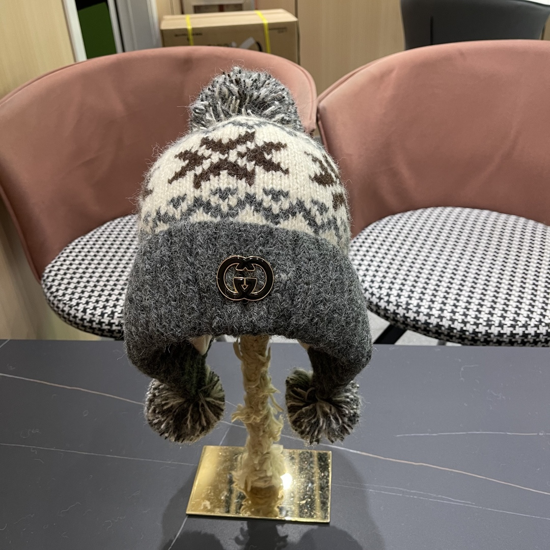  古奇 Guccl帽子女秋冬季加绒加厚针织帽保暖护耳冷帽2025新款包头毛线帽