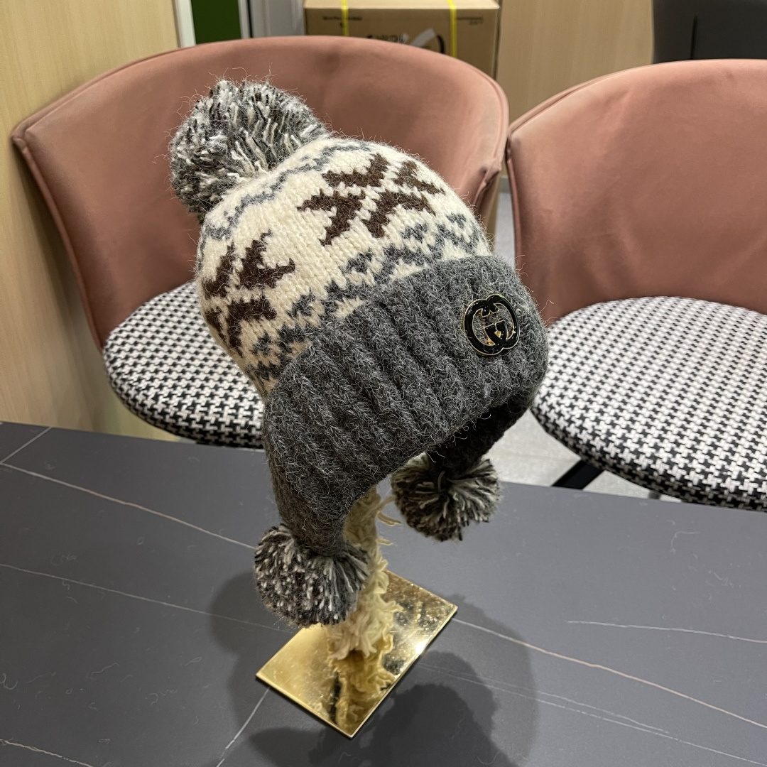  古奇 Guccl帽子女秋冬季加绒加厚针织帽保暖护耳冷帽2025新款包头毛线帽