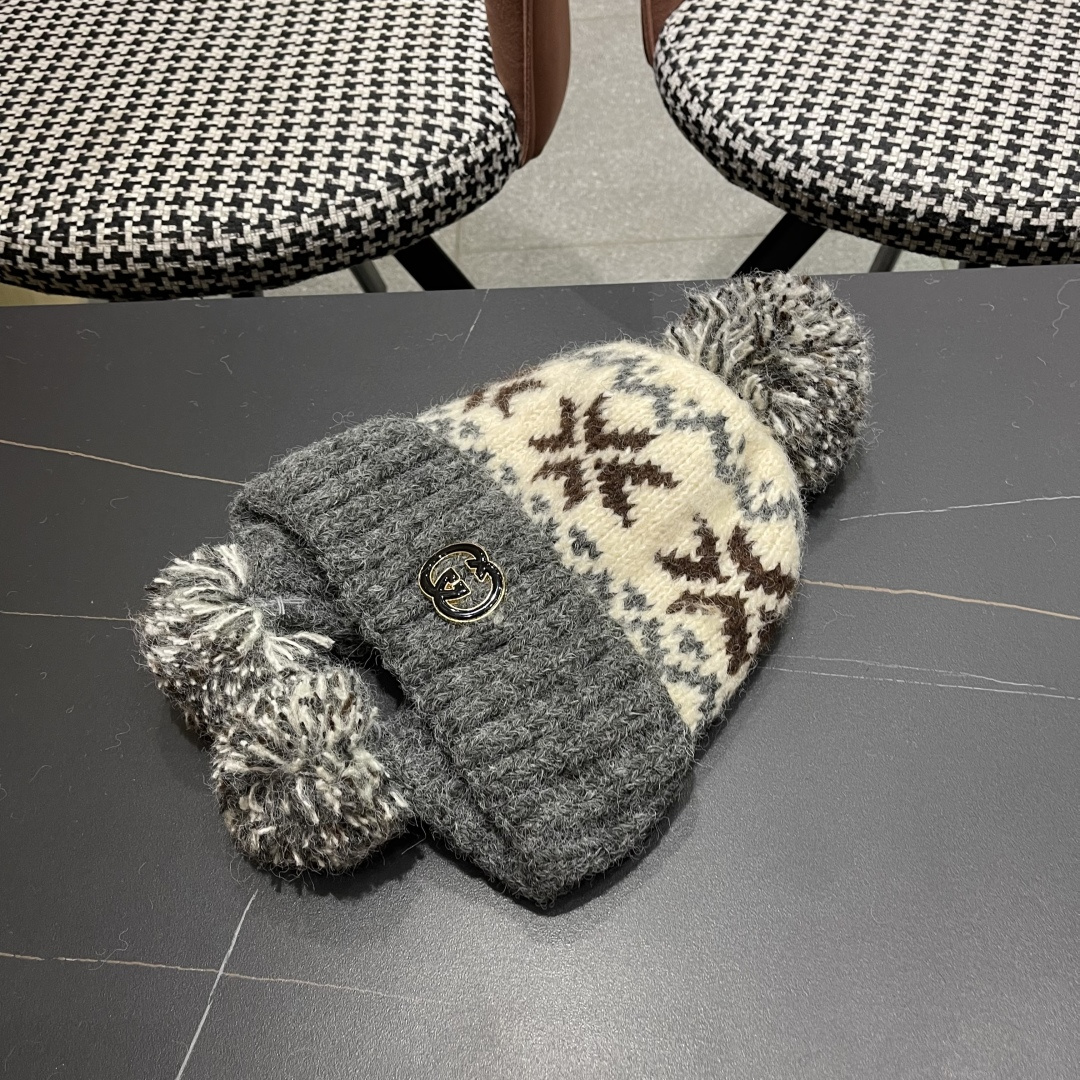  古奇 Guccl帽子女秋冬季加绒加厚针织帽保暖护耳冷帽2025新款包头毛线帽