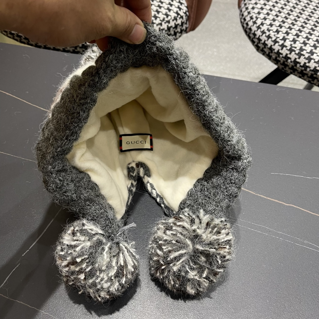  古奇 Guccl帽子女秋冬季加绒加厚针织帽保暖护耳冷帽2025新款包头毛线帽