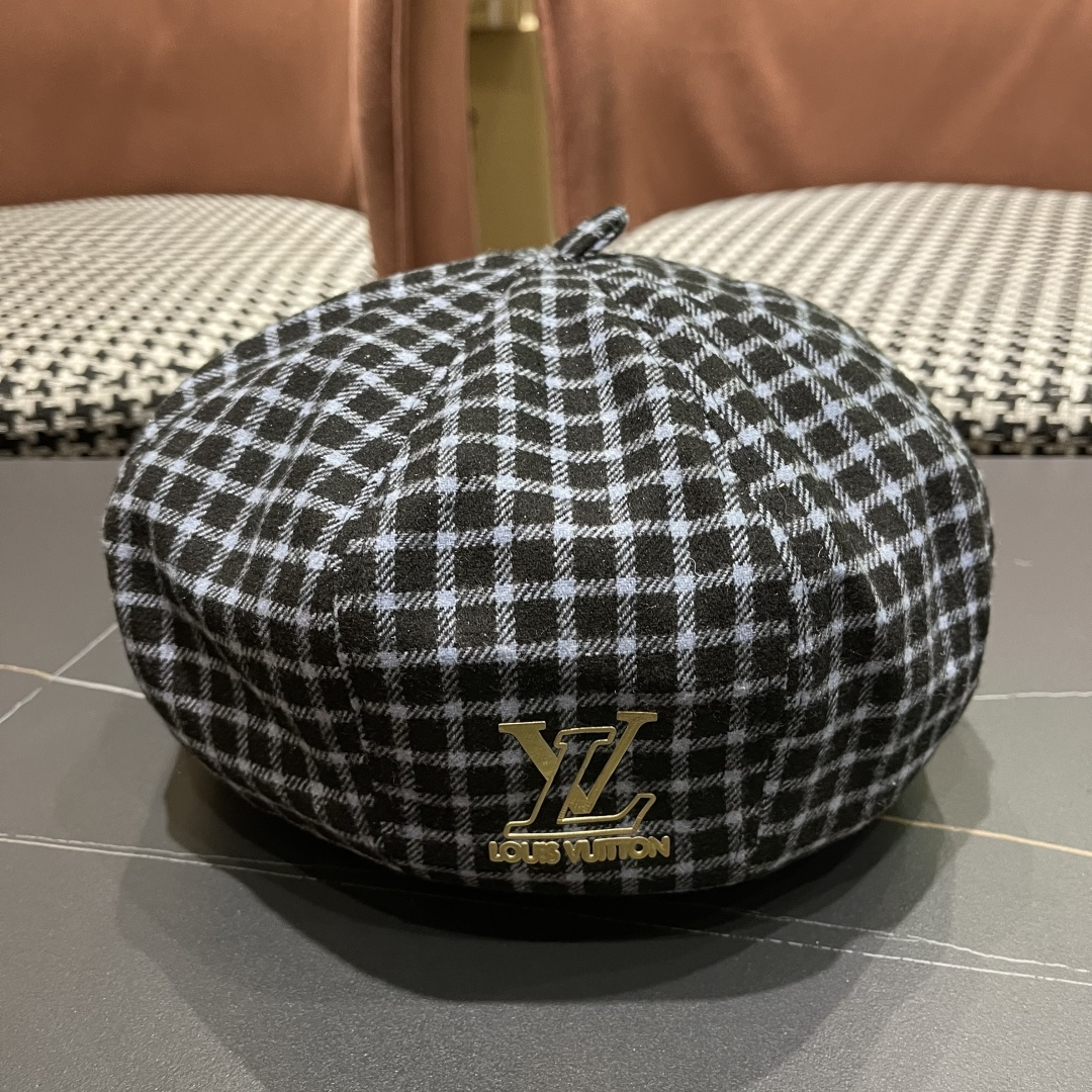  Lv路易威登 日系复古格子贝雷帽子女春秋季2025新款时尚百搭八角帽报童画家帽

