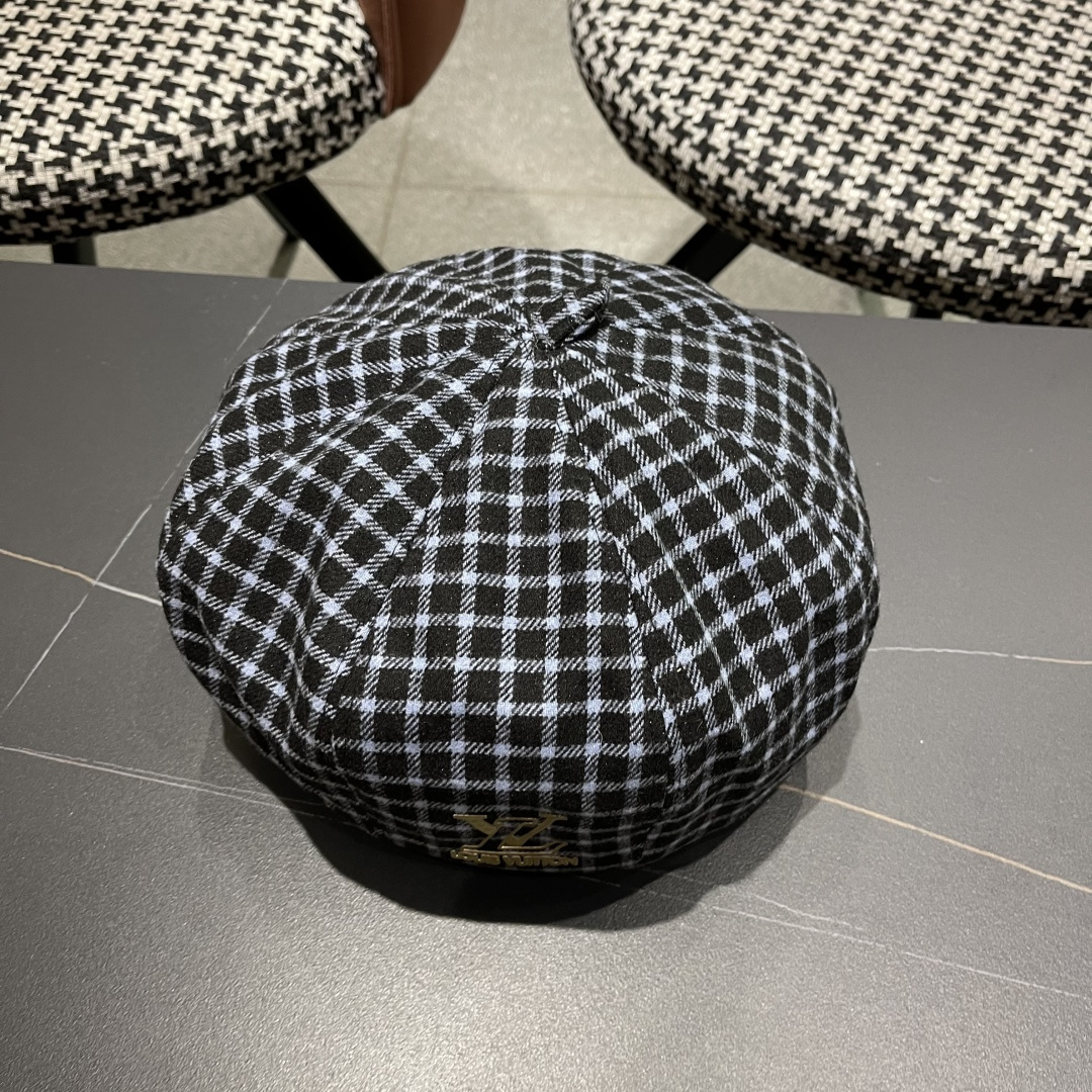  Lv路易威登 日系复古格子贝雷帽子女春秋季2025新款时尚百搭八角帽报童画家帽
