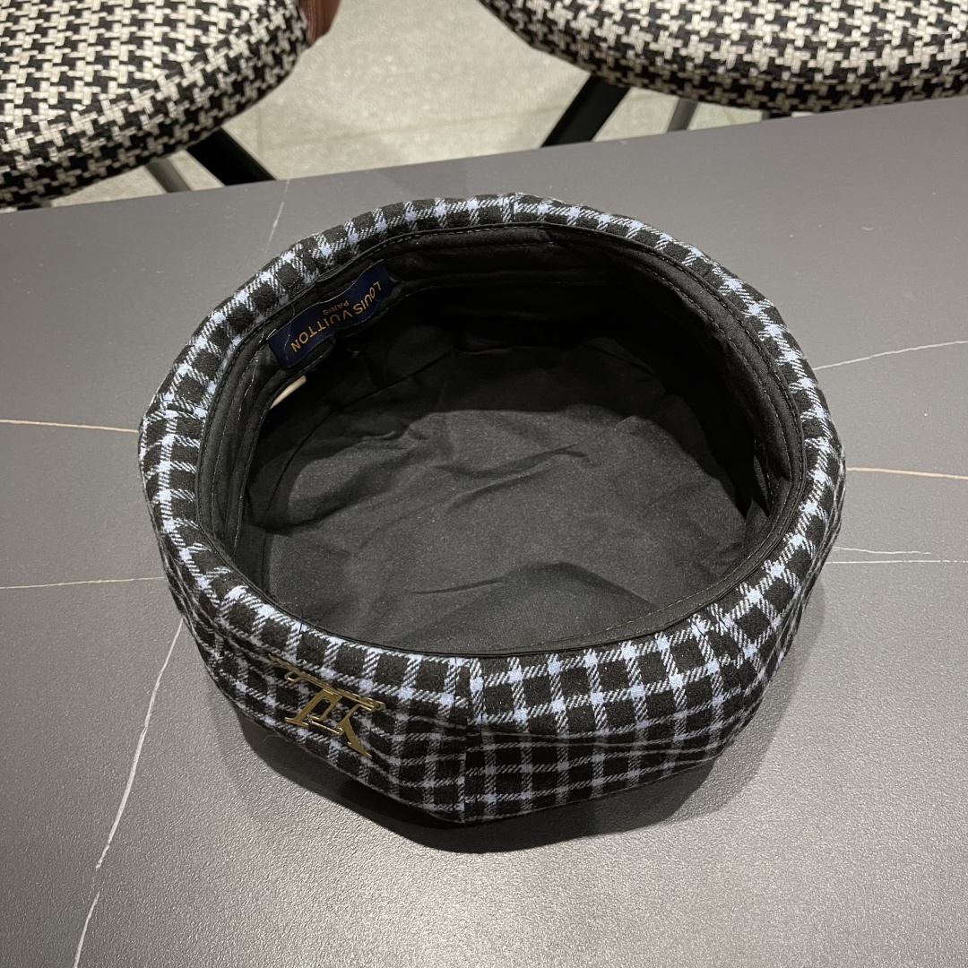  Lv路易威登 日系复古格子贝雷帽子女春秋季2025新款时尚百搭八角帽报童画家帽
