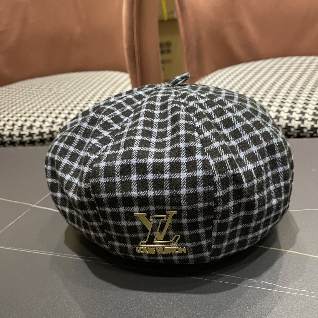  Lv路易威登 日系复古格子贝雷帽子女春秋季2025新款时尚百搭八角帽报童画家帽
