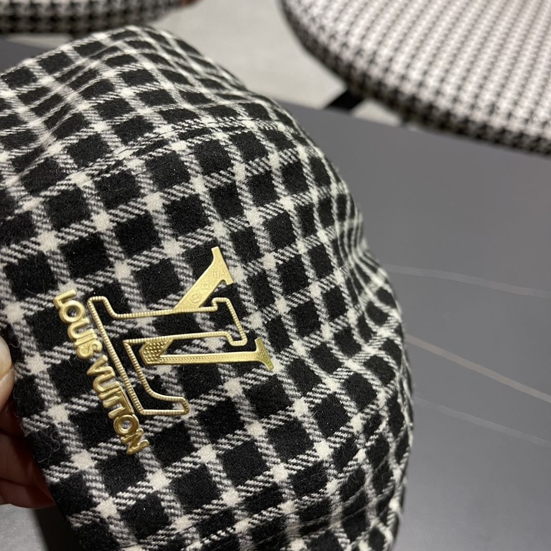  Lv路易威登 日系复古格子贝雷帽子女春秋季2025新款时尚百搭八角帽报童画家帽
