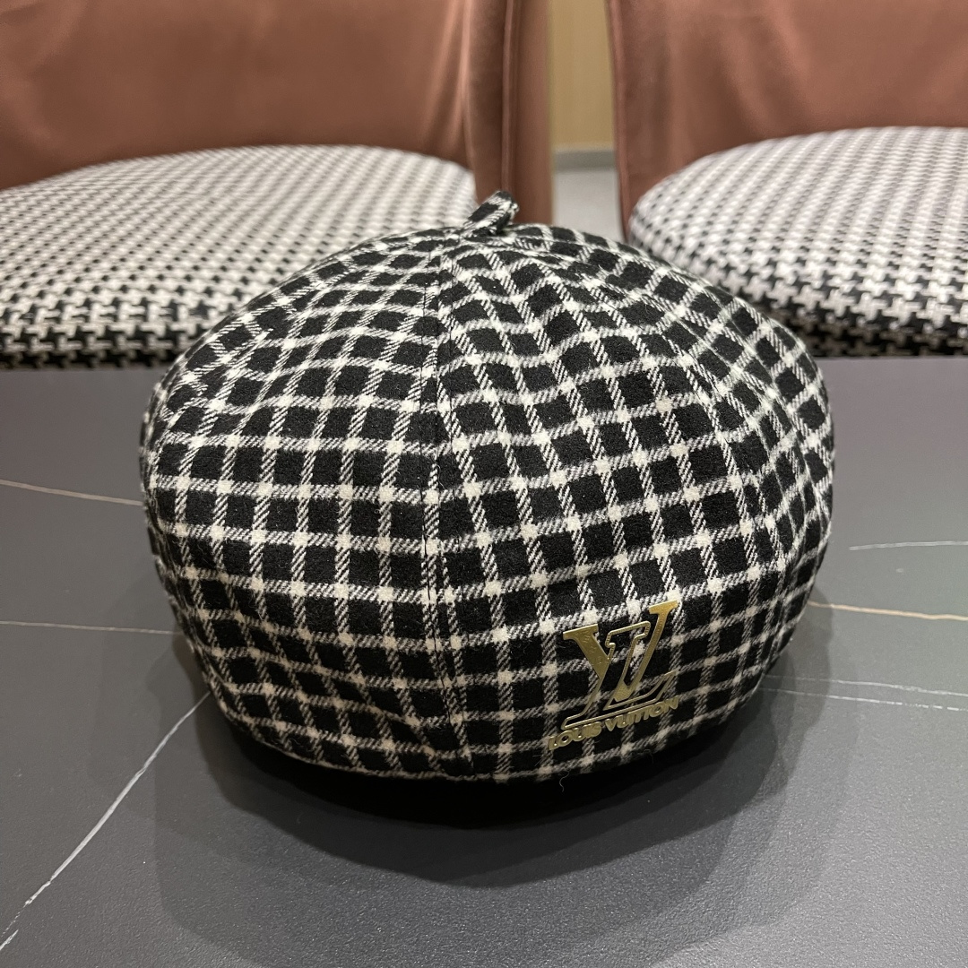  Lv路易威登 日系复古格子贝雷帽子女春秋季2025新款时尚百搭八角帽报童画家帽
