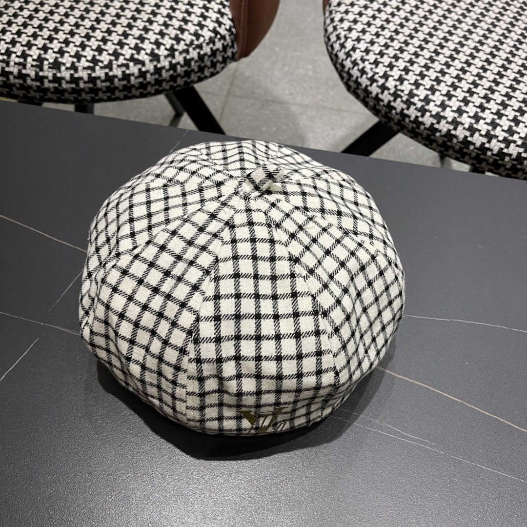  Lv路易威登 日系复古格子贝雷帽子女春秋季2025新款时尚百搭八角帽报童画家帽
