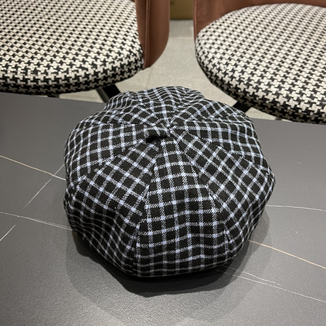  Lv路易威登 日系复古格子贝雷帽子女春秋季2025新款时尚百搭八角帽报童画家帽
