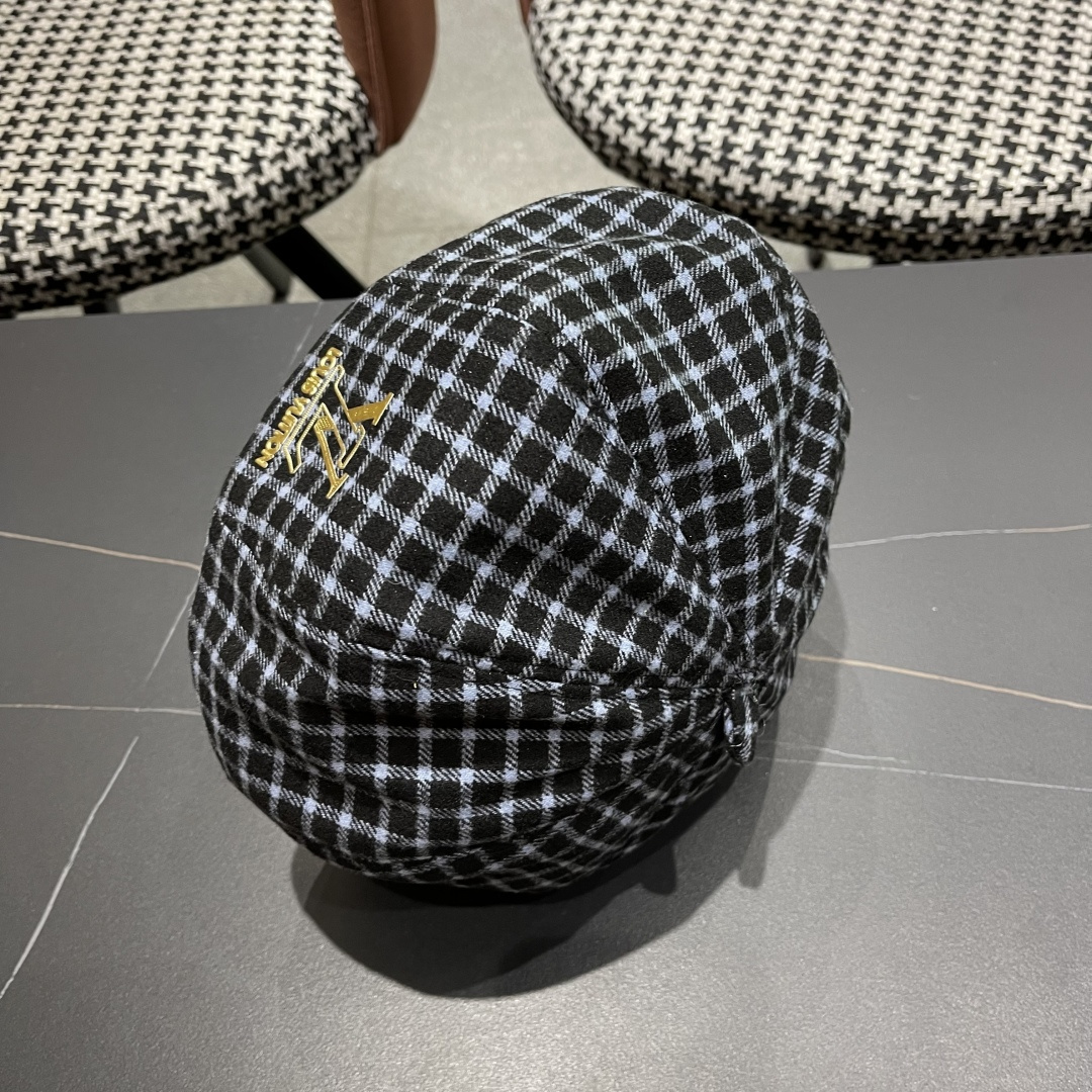  Lv路易威登 日系复古格子贝雷帽子女春秋季2025新款时尚百搭八角帽报童画家帽
