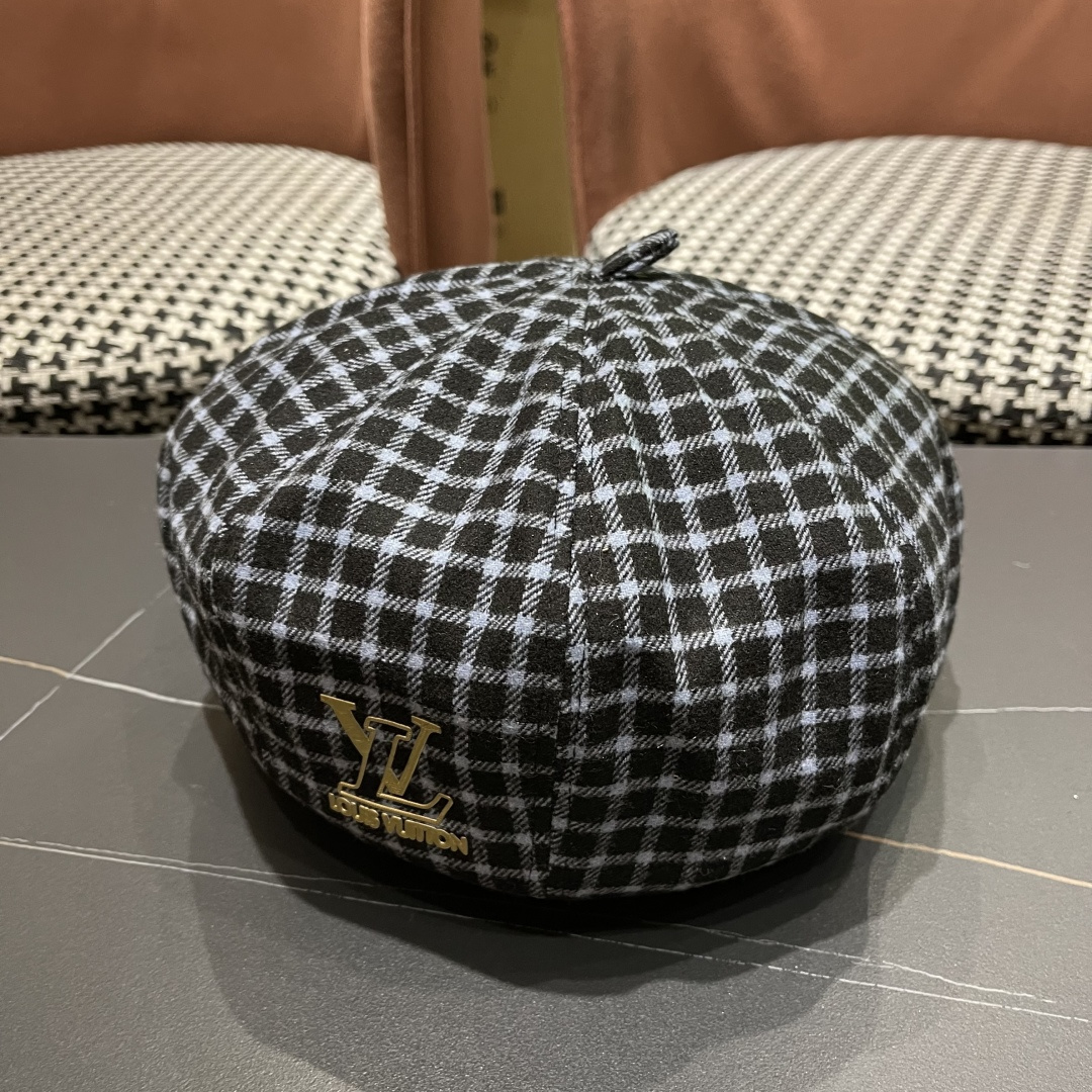  Lv路易威登 日系复古格子贝雷帽子女春秋季2025新款时尚百搭八角帽报童画家帽
