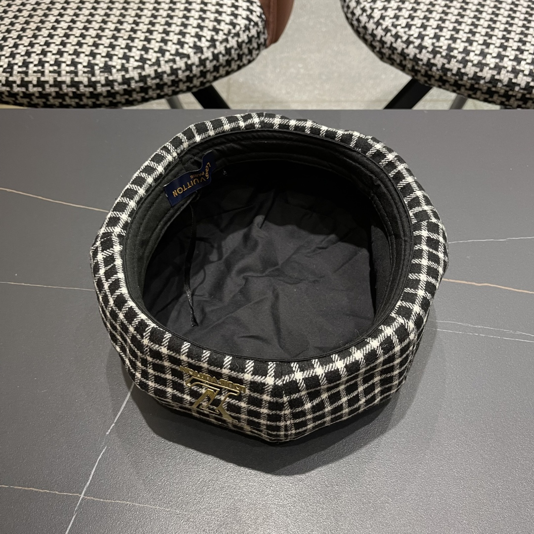 Lv路易威登 日系复古格子贝雷帽子女春秋季2025新款时尚百搭八角帽报童画家帽
