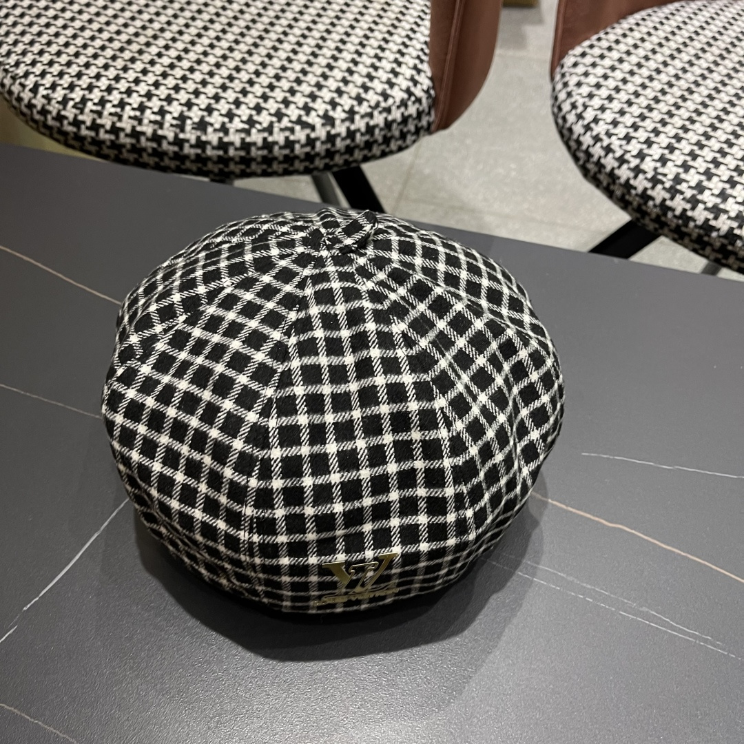  Lv路易威登 日系复古格子贝雷帽子女春秋季2025新款时尚百搭八角帽报童画家帽
