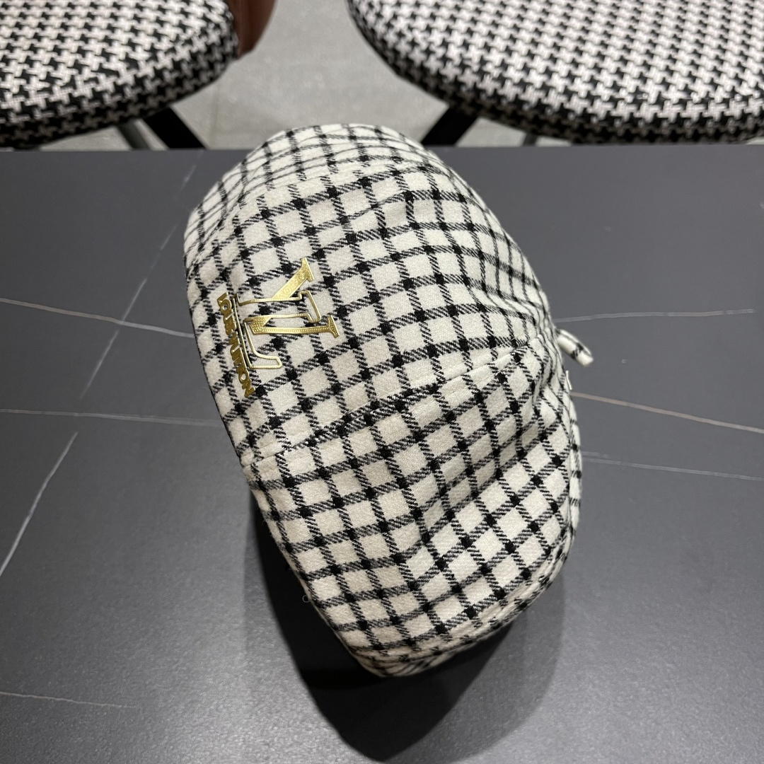  Lv路易威登 日系复古格子贝雷帽子女春秋季2025新款时尚百搭八角帽报童画家帽
