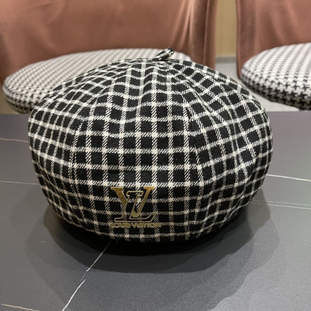  Lv路易威登 日系复古格子贝雷帽子女春秋季2025新款时尚百搭八角帽报童画家帽
