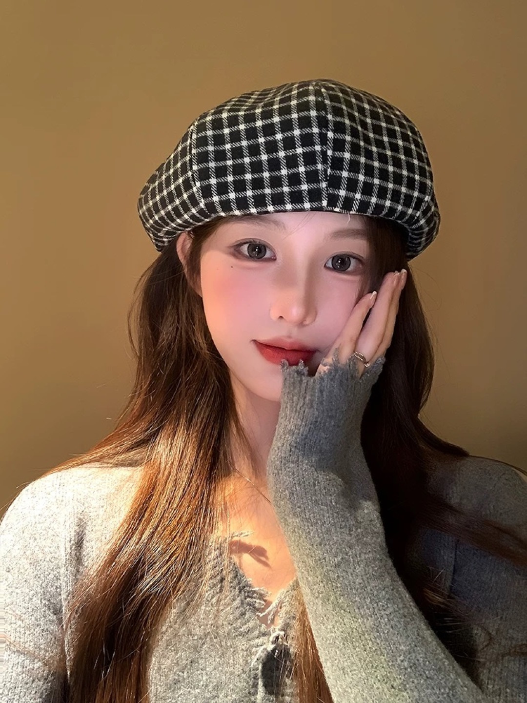  Lv路易威登 日系复古格子贝雷帽子女春秋季2025新款时尚百搭八角帽报童画家帽
