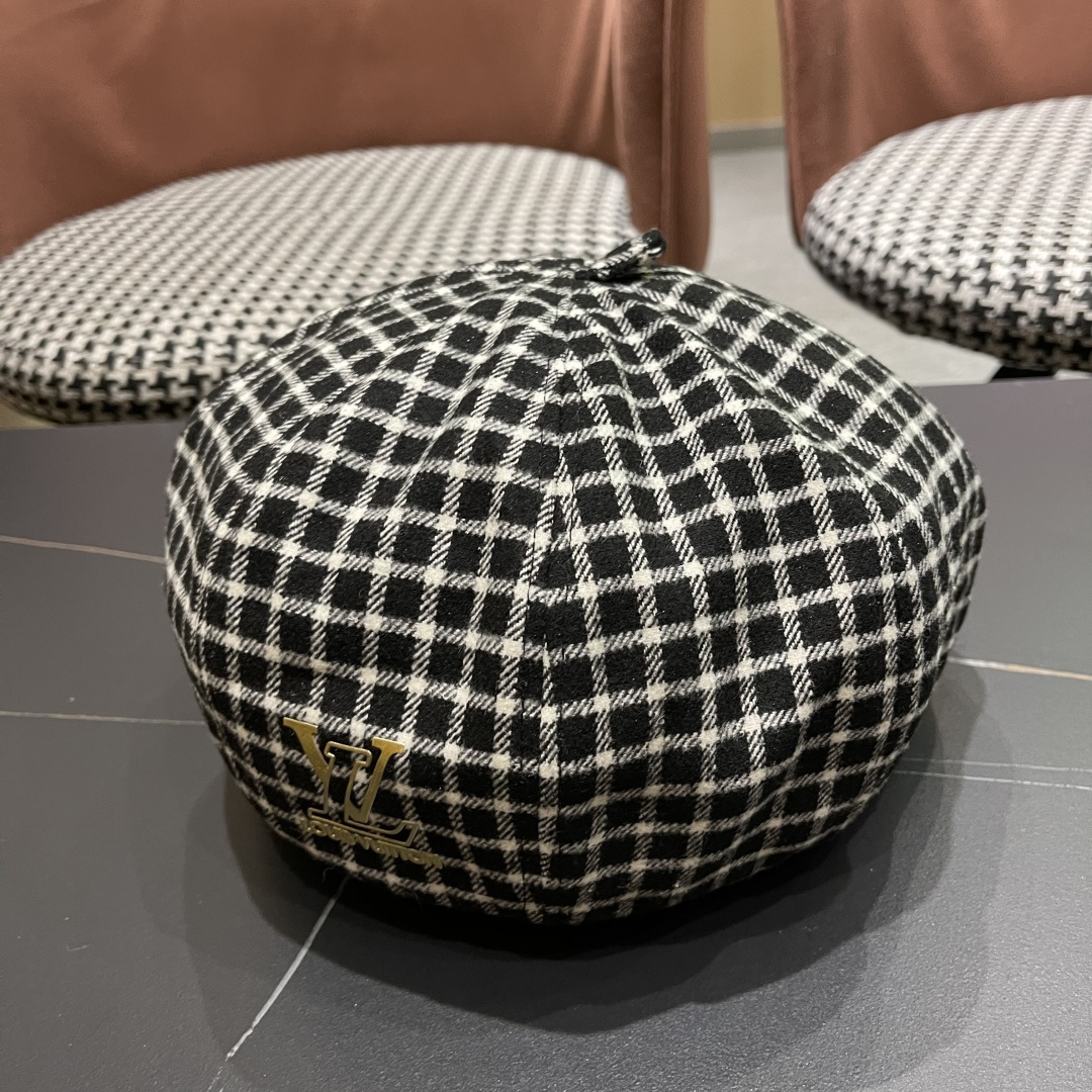  Lv路易威登 日系复古格子贝雷帽子女春秋季2025新款时尚百搭八角帽报童画家帽
