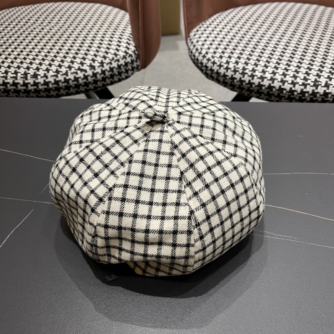  Lv路易威登 日系复古格子贝雷帽子女春秋季2025新款时尚百搭八角帽报童画家帽
