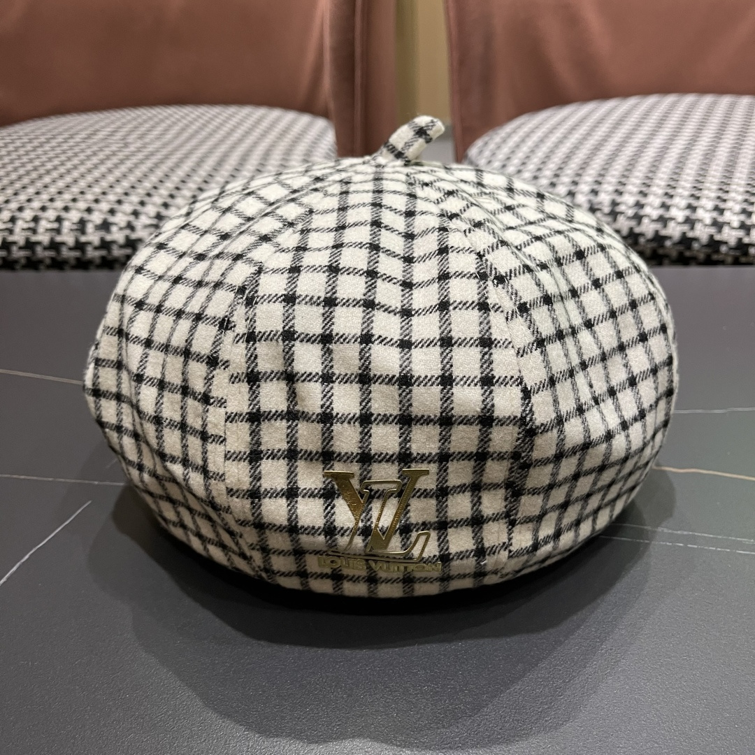 Lv路易威登 日系复古格子贝雷帽子女春秋季2025新款时尚百搭八角帽报童画家帽
