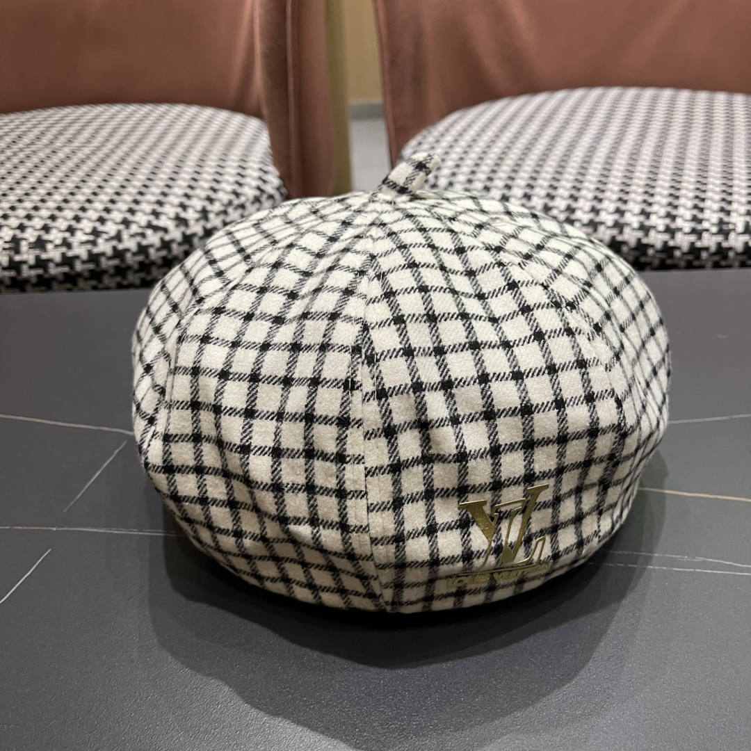  Lv路易威登 日系复古格子贝雷帽子女春秋季2025新款时尚百搭八角帽报童画家帽
