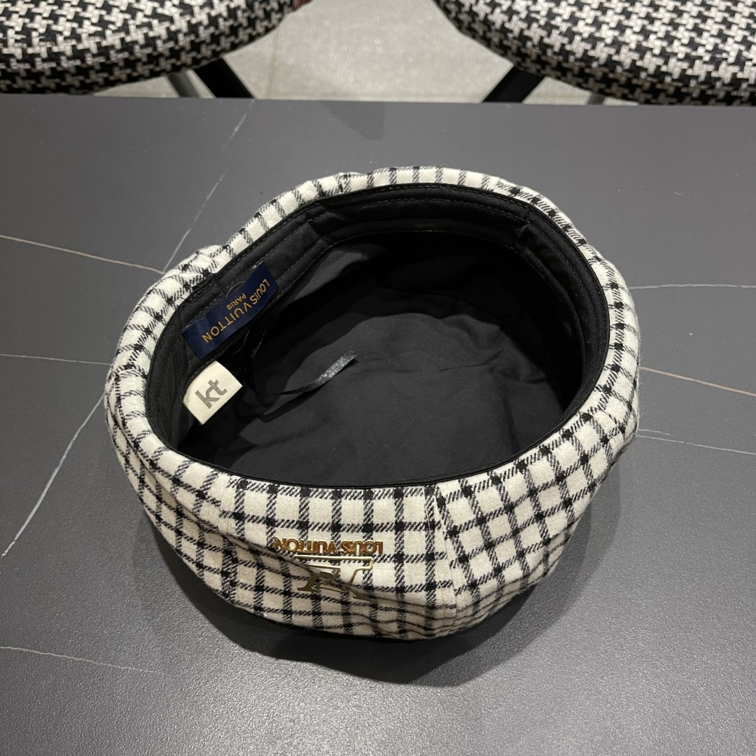  Lv路易威登 日系复古格子贝雷帽子女春秋季2025新款时尚百搭八角帽报童画家帽
