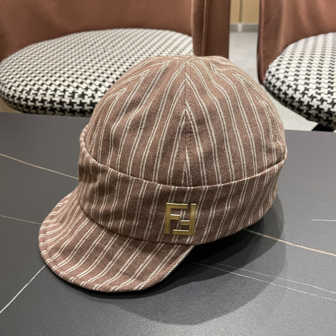  芬迪FENDl日系文艺复古条纹八角帽女宽帽檐显脸小时髦贝雷帽鸭舌报童帽