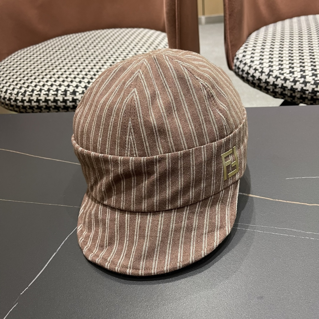  芬迪FENDl日系文艺复古条纹八角帽女宽帽檐显脸小时髦贝雷帽鸭舌报童帽