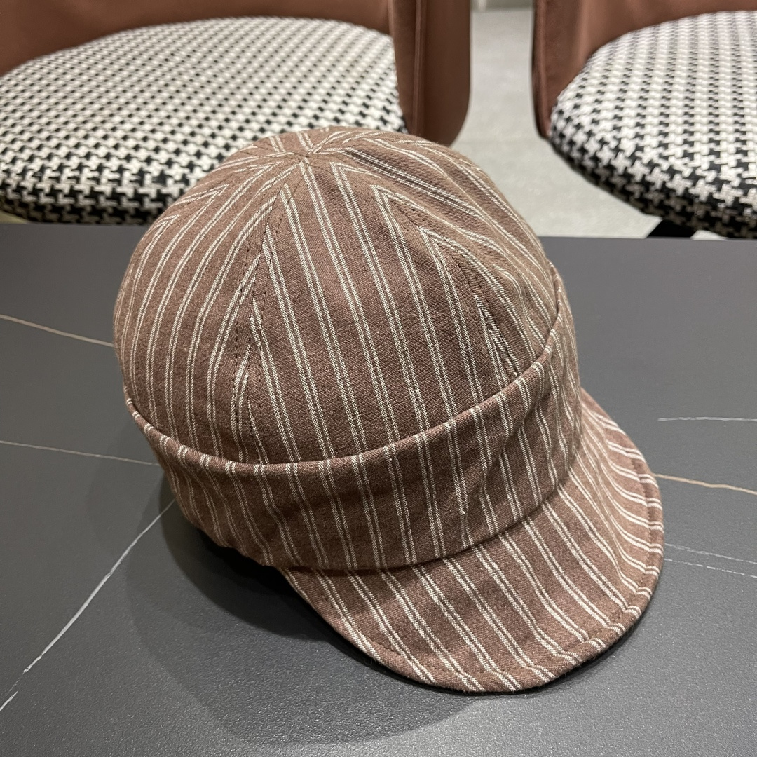  芬迪FENDl日系文艺复古条纹八角帽女宽帽檐显脸小时髦贝雷帽鸭舌报童帽