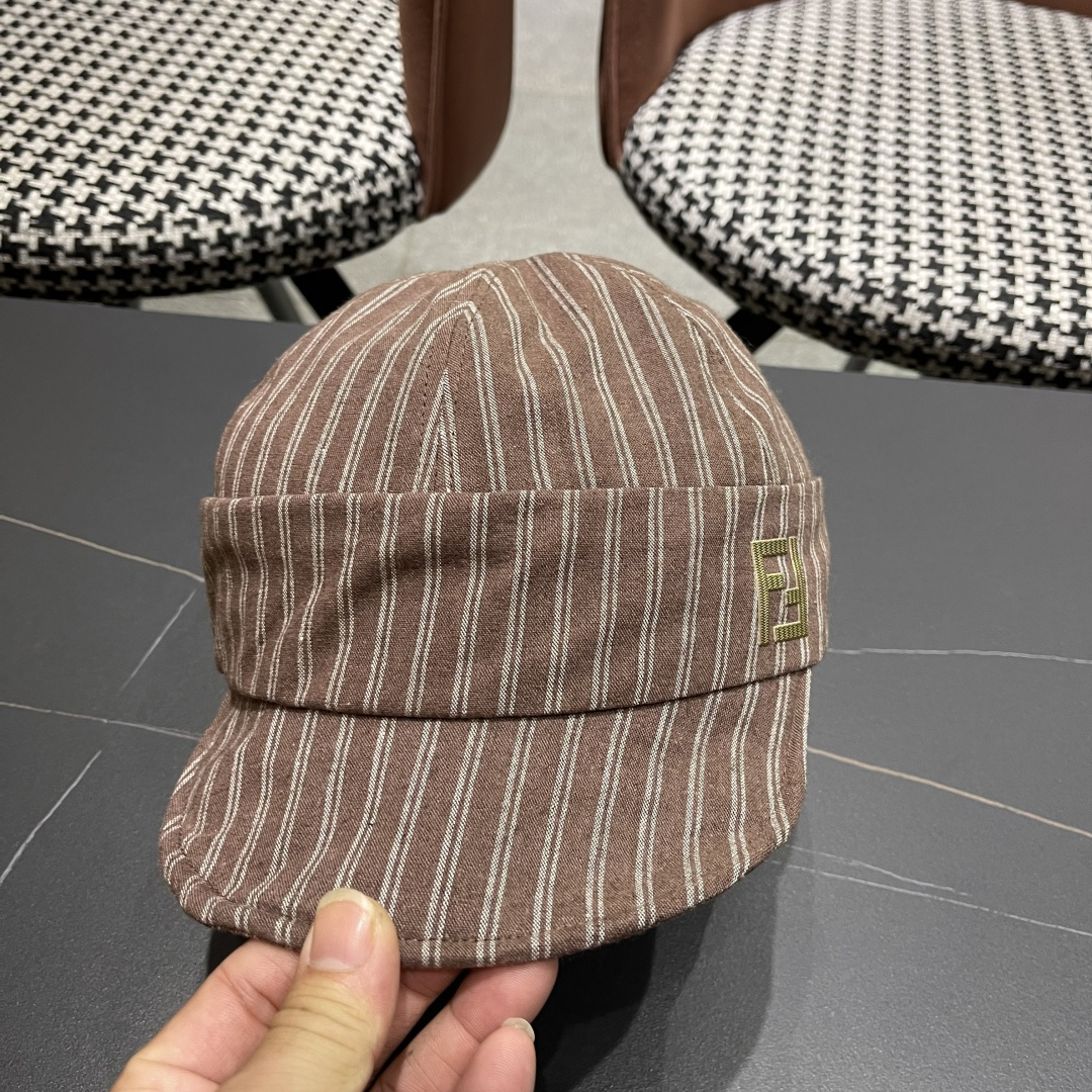 芬迪FENDl日系文艺复古条纹八角帽女宽帽檐显脸小时髦贝雷帽鸭舌报童帽