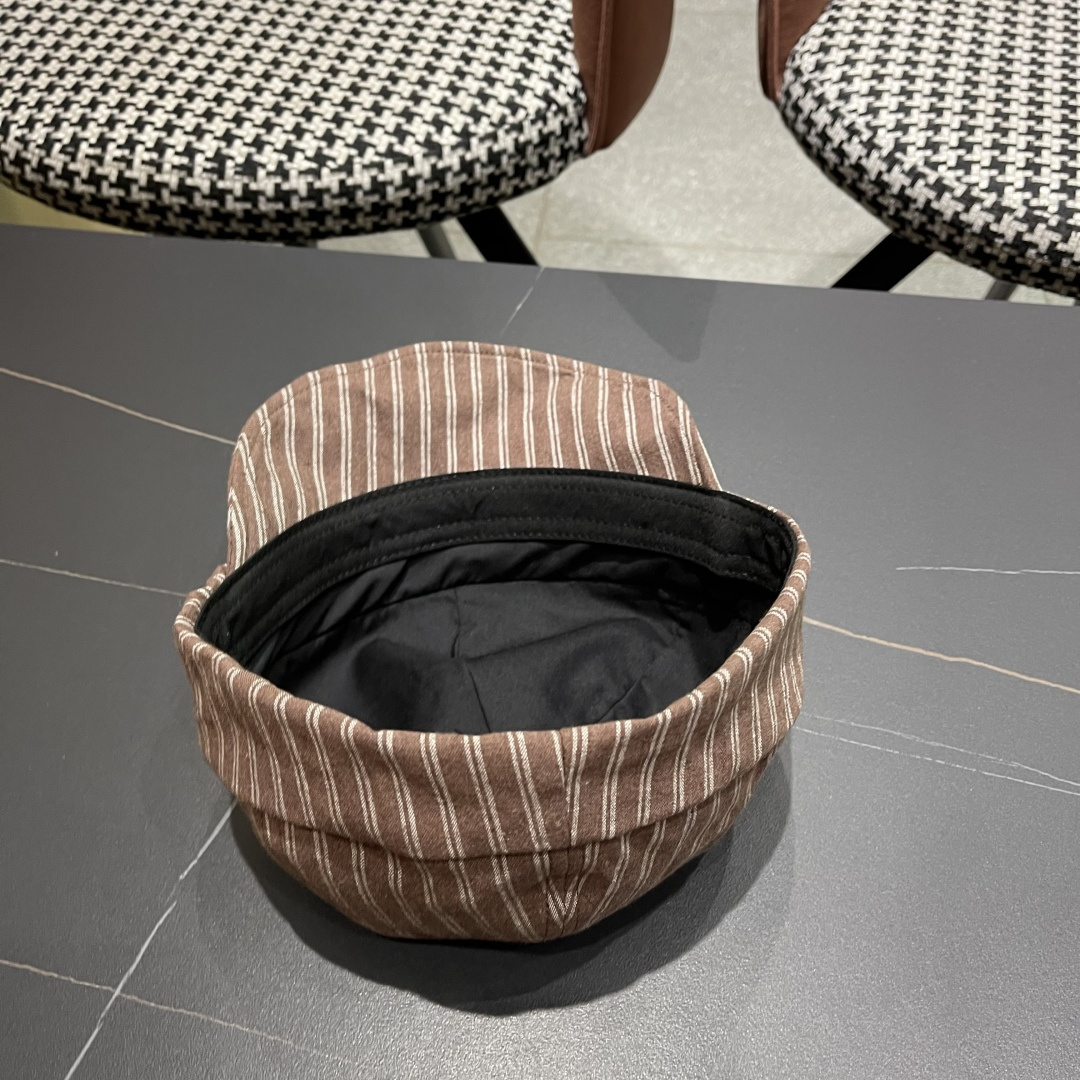  芬迪FENDl日系文艺复古条纹八角帽女宽帽檐显脸小时髦贝雷帽鸭舌报童帽