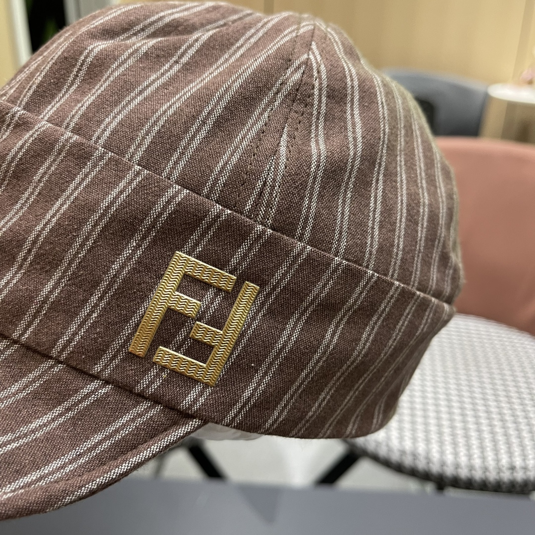  芬迪FENDl日系文艺复古条纹八角帽女宽帽檐显脸小时髦贝雷帽鸭舌报童帽