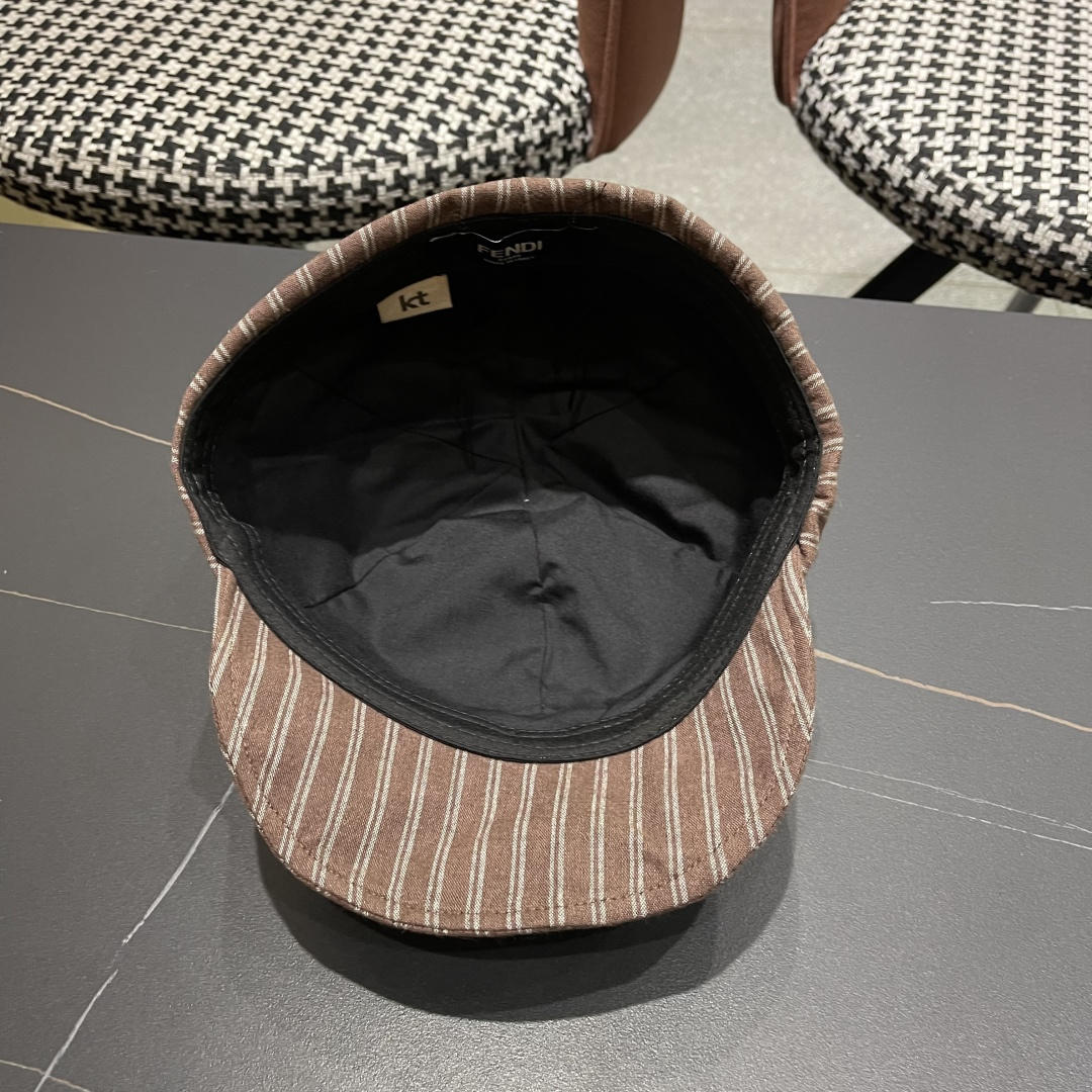  芬迪FENDl日系文艺复古条纹八角帽女宽帽檐显脸小时髦贝雷帽鸭舌报童帽
