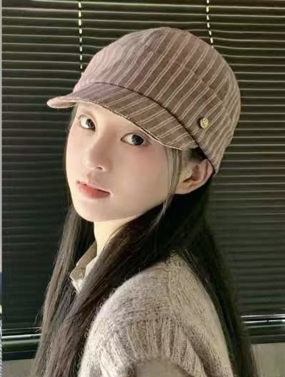  芬迪FENDl日系文艺复古条纹八角帽女宽帽檐显脸小时髦贝雷帽鸭舌报童帽