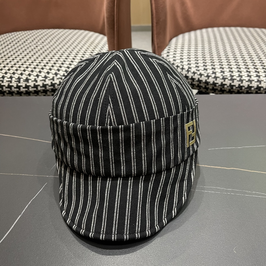  芬迪FENDl日系文艺复古条纹八角帽女宽帽檐显脸小时髦贝雷帽鸭舌报童帽