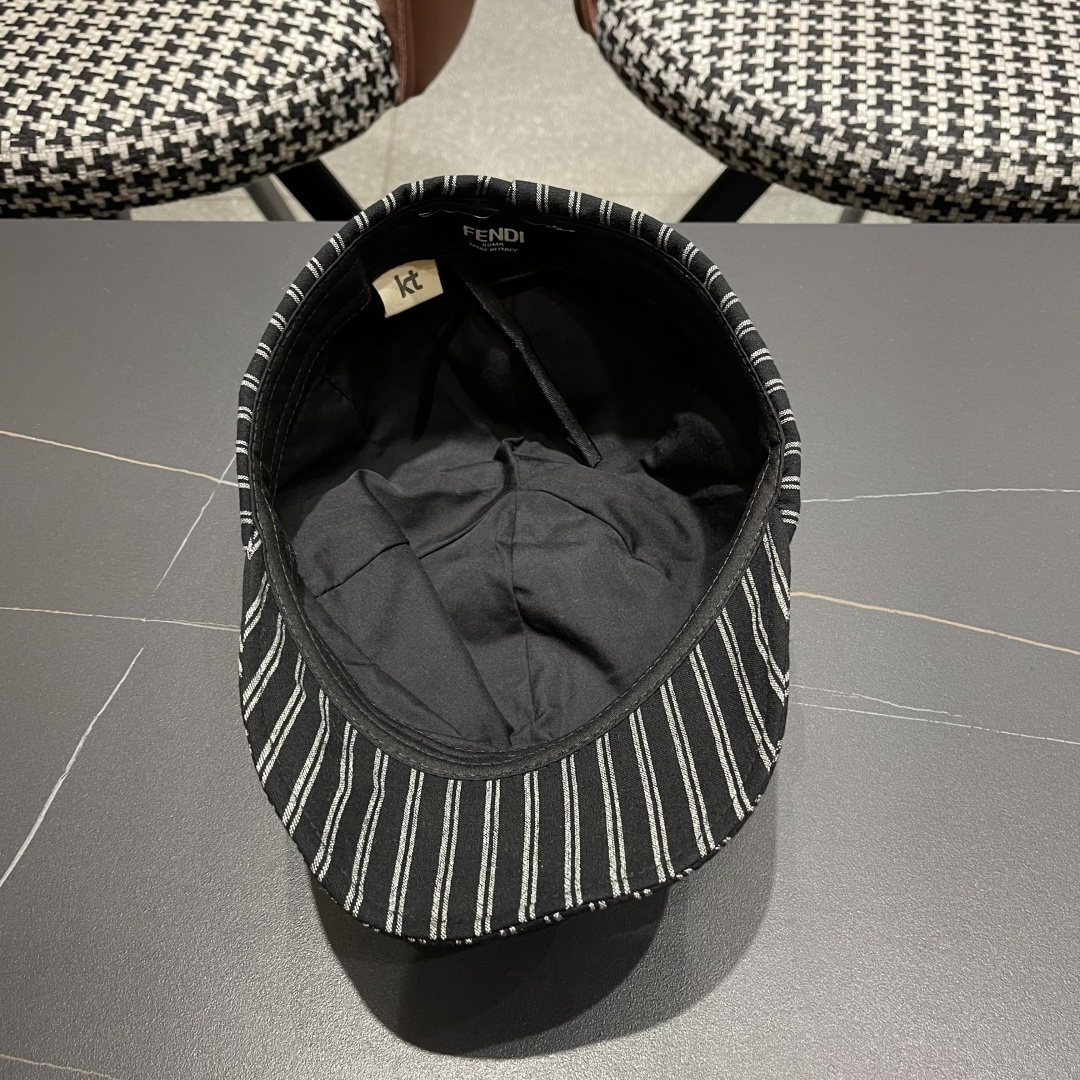  芬迪FENDl日系文艺复古条纹八角帽女宽帽檐显脸小时髦贝雷帽鸭舌报童帽