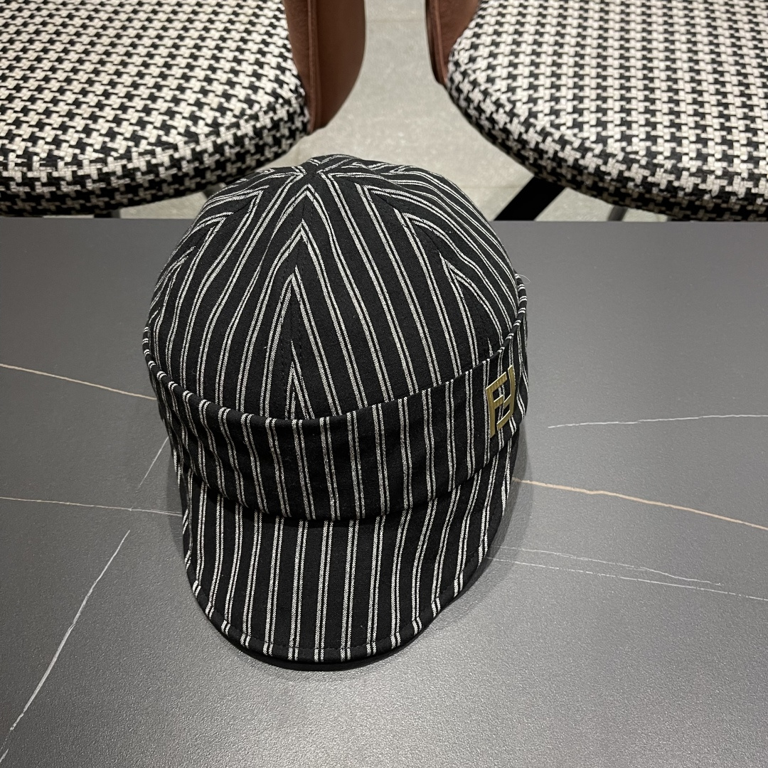  芬迪FENDl日系文艺复古条纹八角帽女宽帽檐显脸小时髦贝雷帽鸭舌报童帽