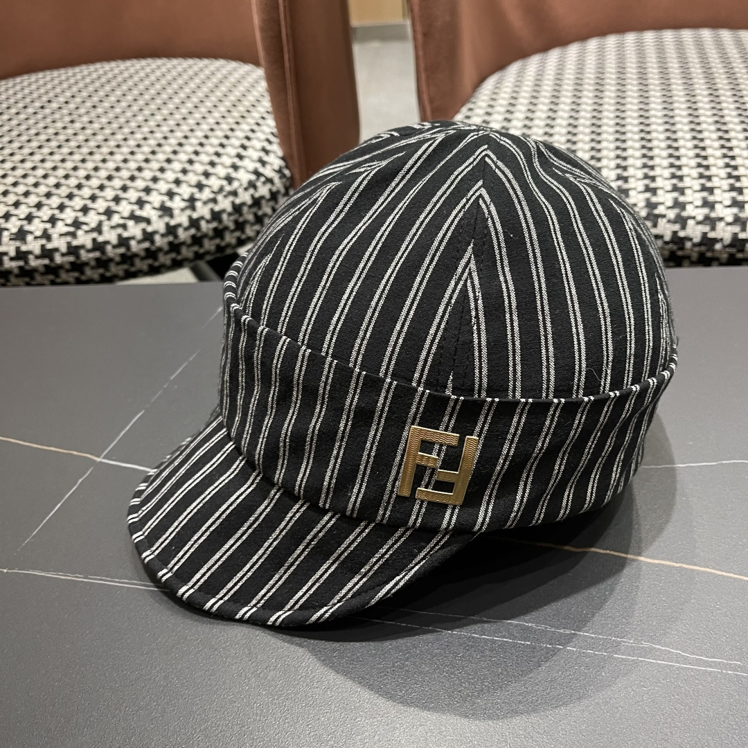  芬迪FENDl日系文艺复古条纹八角帽女宽帽檐显脸小时髦贝雷帽鸭舌报童帽