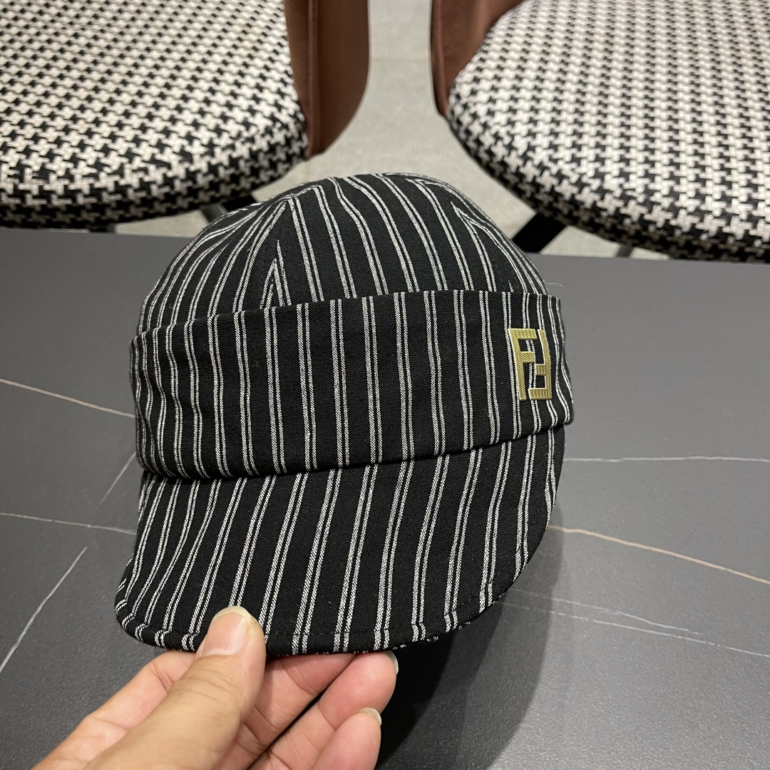  芬迪FENDl日系文艺复古条纹八角帽女宽帽檐显脸小时髦贝雷帽鸭舌报童帽