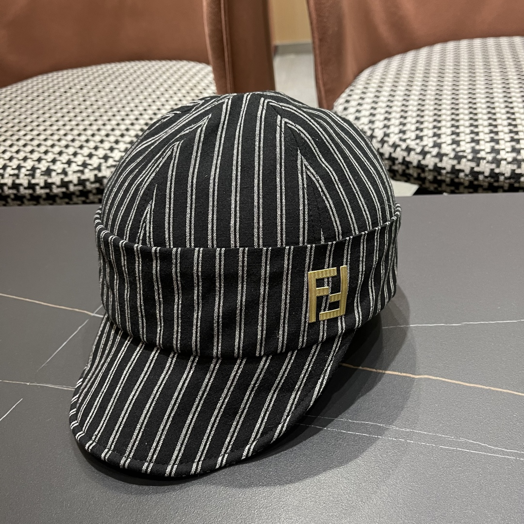  芬迪FENDl日系文艺复古条纹八角帽女宽帽檐显脸小时髦贝雷帽鸭舌报童帽