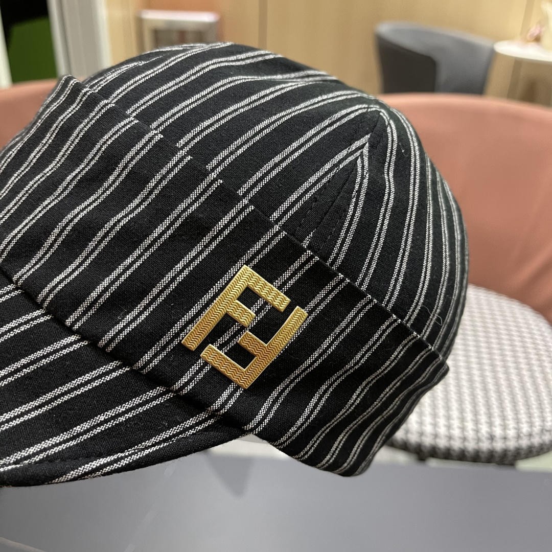  芬迪FENDl日系文艺复古条纹八角帽女宽帽檐显脸小时髦贝雷帽鸭舌报童帽