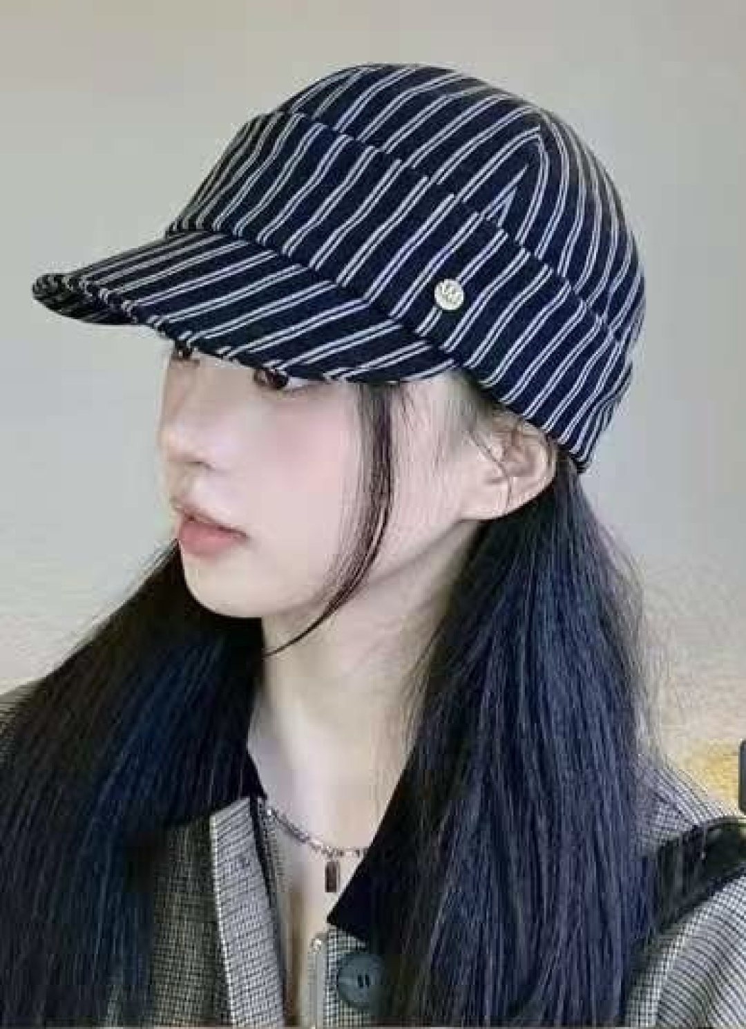  芬迪FENDl日系文艺复古条纹八角帽女宽帽檐显脸小时髦贝雷帽鸭舌报童帽